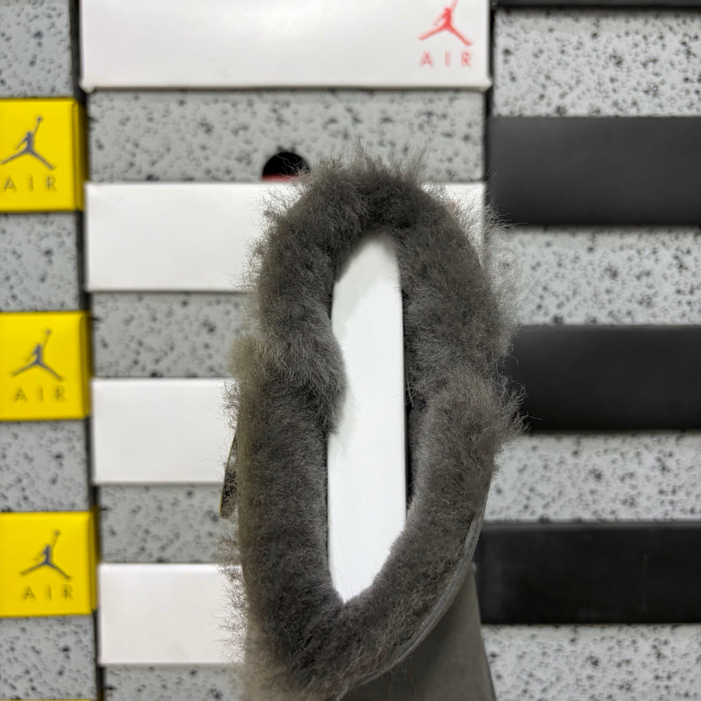 Grey Button-Detail Mid-Calf Boots