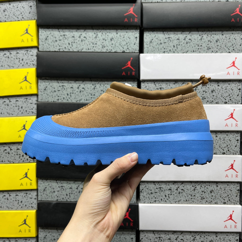 Chestnut Platform Slip-On Shoes with Bright Blue Sole