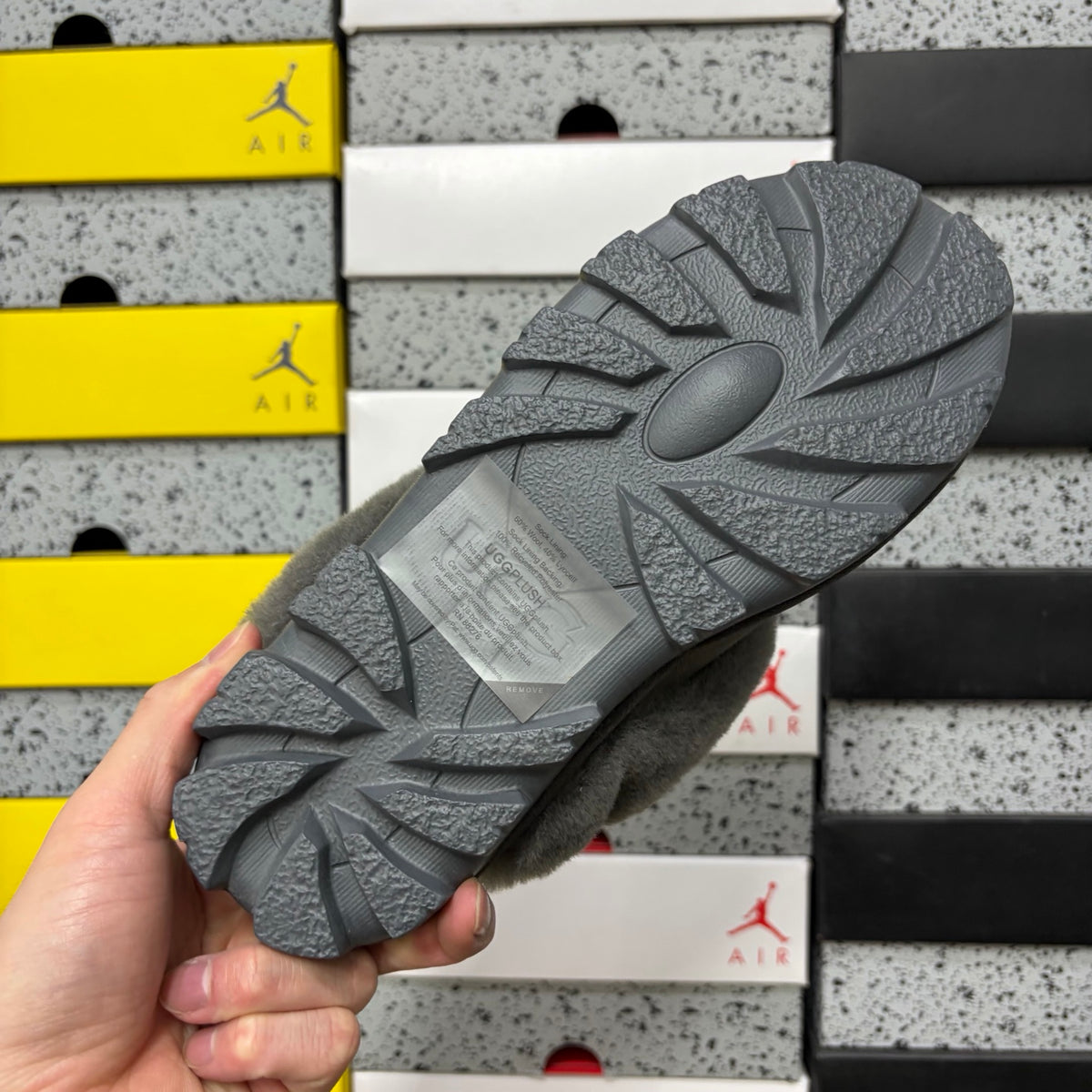 Grey Mule Slippers with Oversized Fluffy Trim