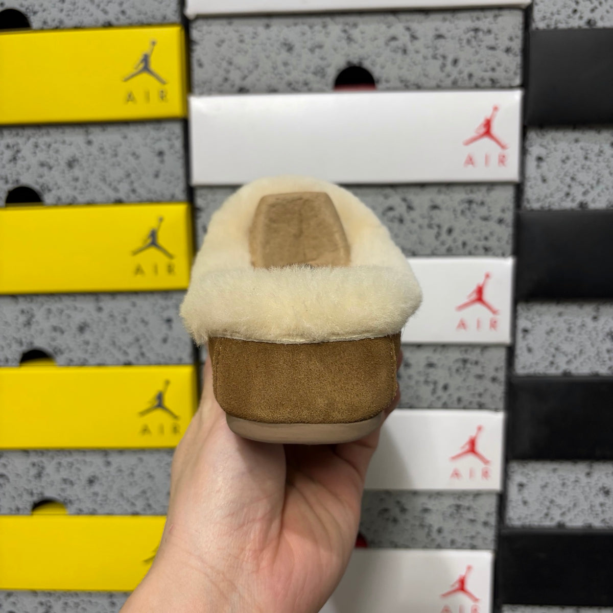 Chestnut Moccasin Slippers with Fluffy Collar