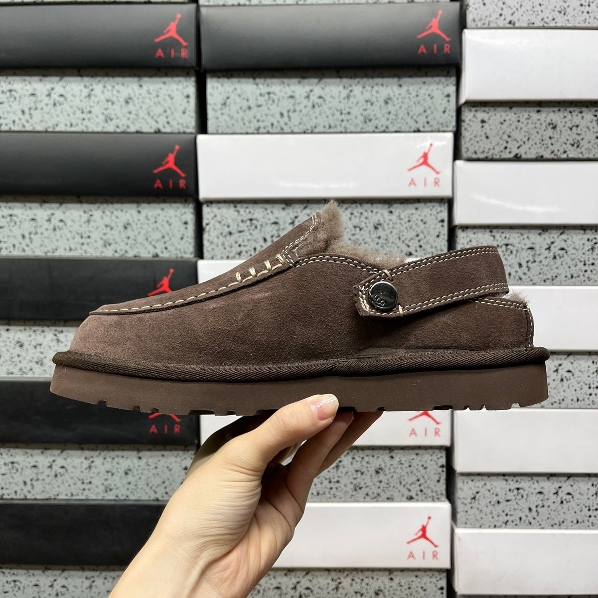 Dark Brown Moccasin-Style Shoes with Buckled Heel Strap