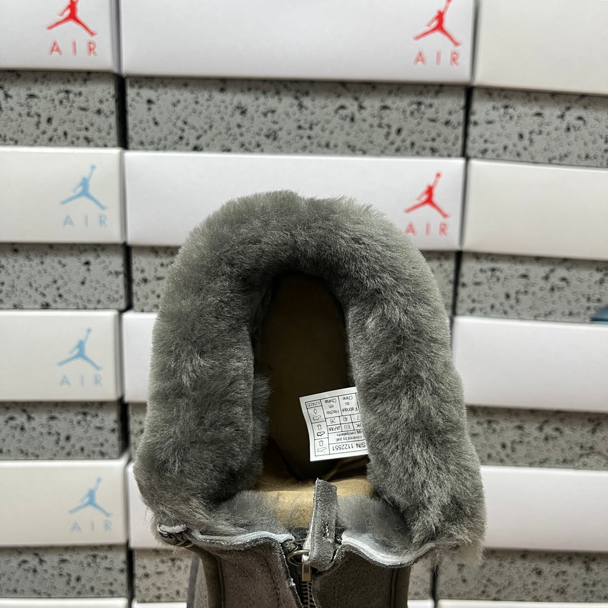 Grey Platform Ankle Boots with Fluffy Collar