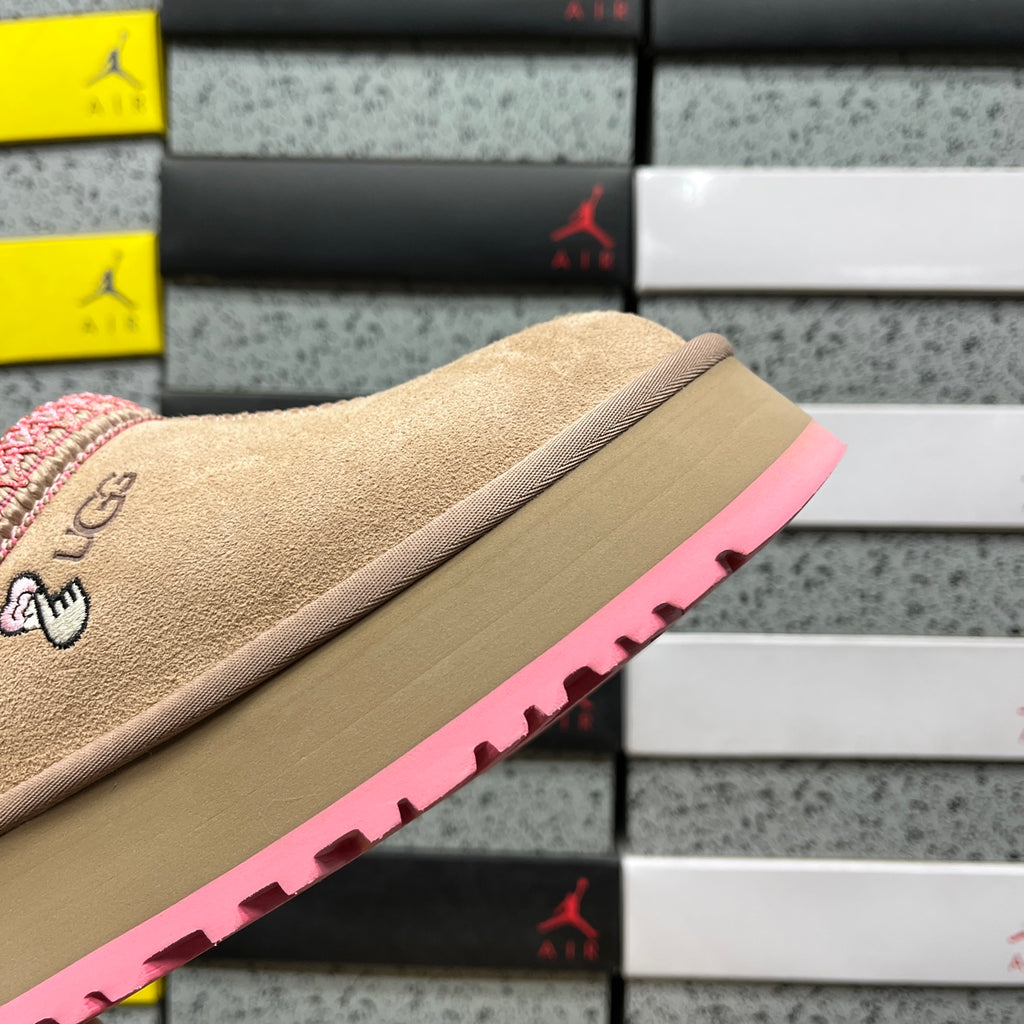Sand & Pink Platform Slip-On Shoes with Decorative Stitching