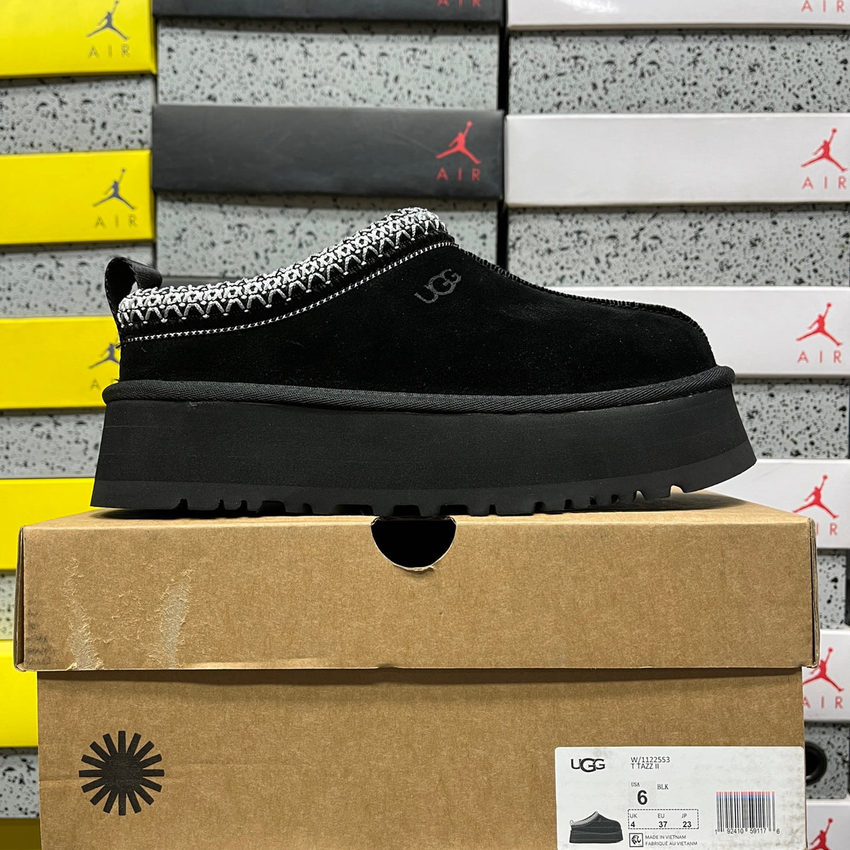 Black Platform Slip-On Shoes with Contrast Collar Stitching