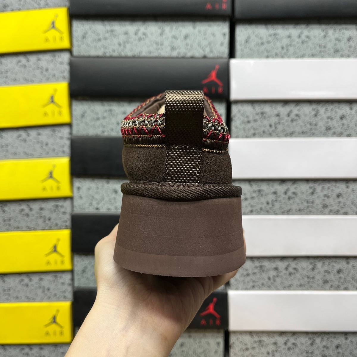Cocoa Brown Platform Slip-On Shoes with Decorative Stitching