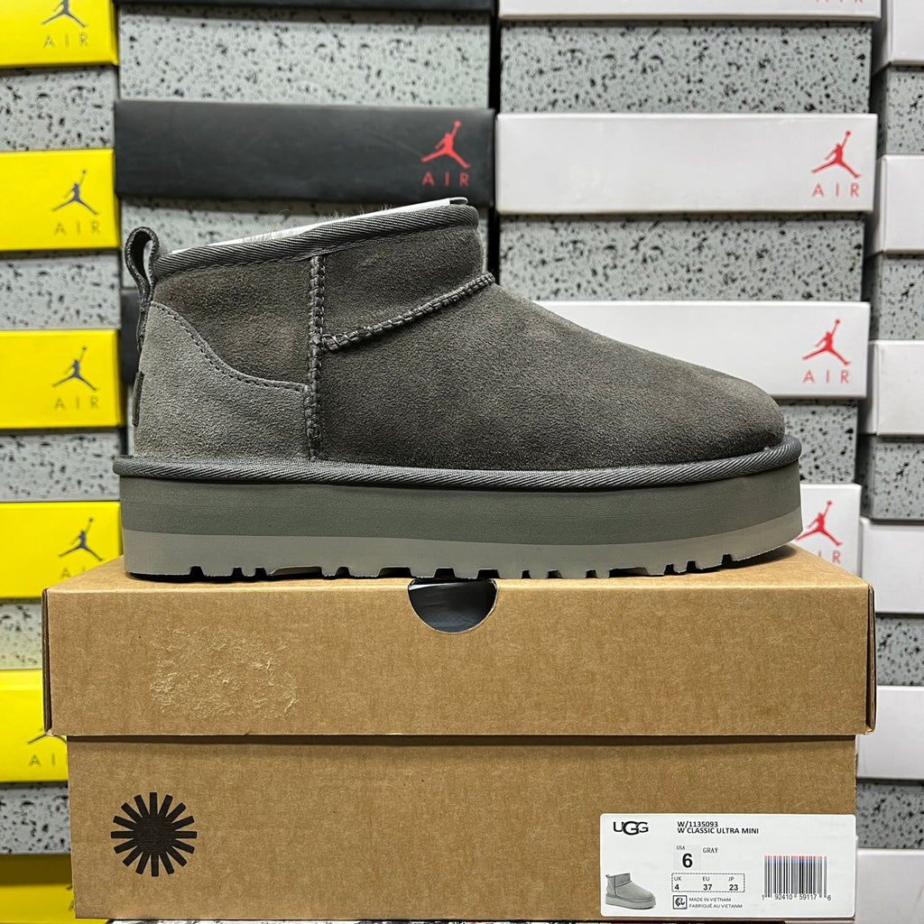 Grey Mini Platform Ankle Boots - 3 cm Sole