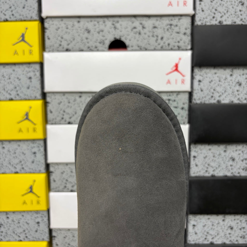 Grey Button-Detail Mid-Calf Boots