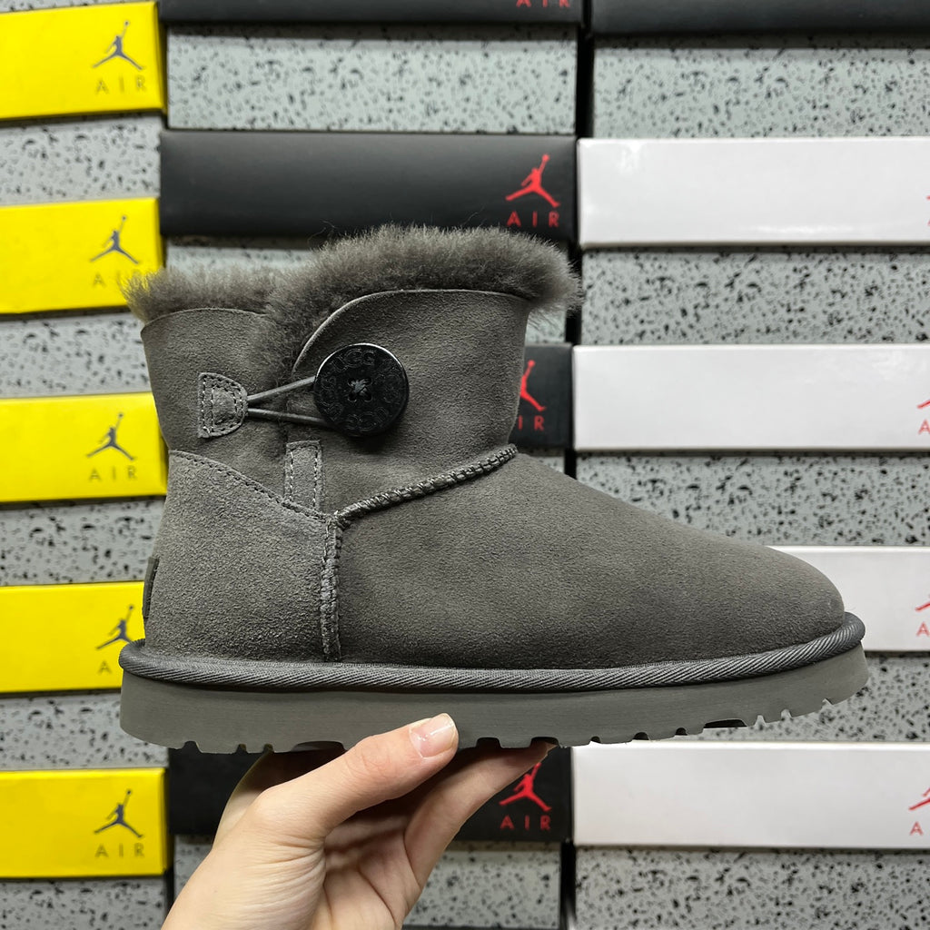 Grey Button-Detail Mini Ankle Boots