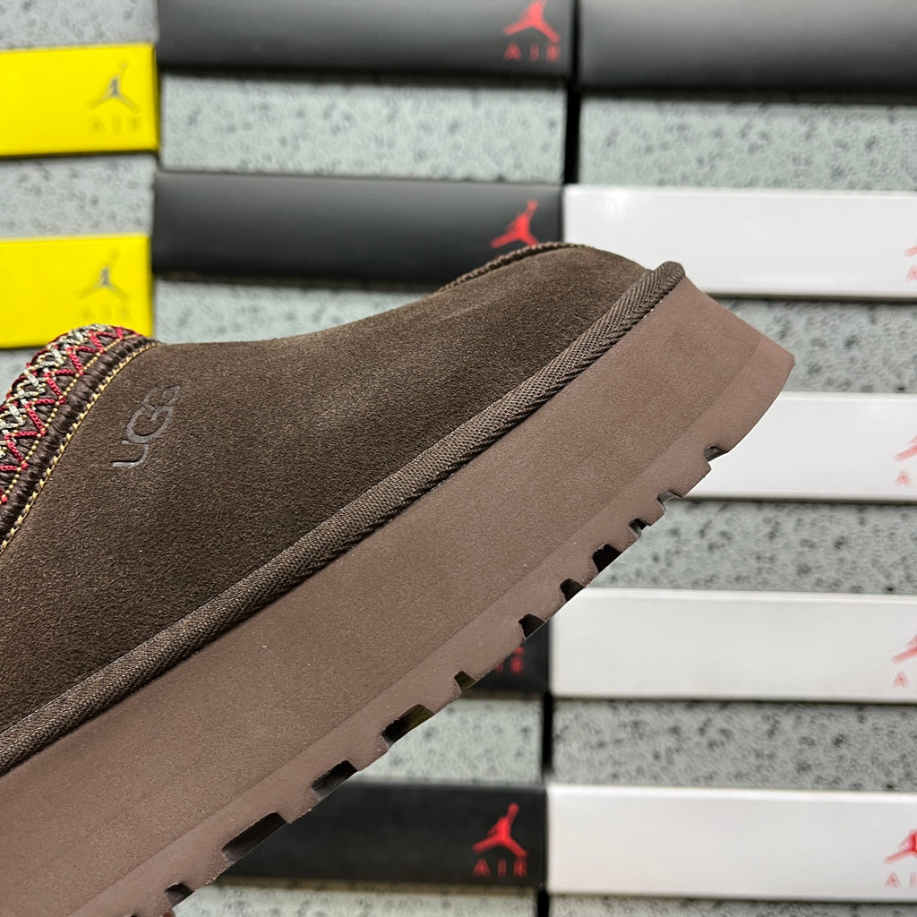 Cocoa Brown Platform Slip-On Shoes with Decorative Stitching