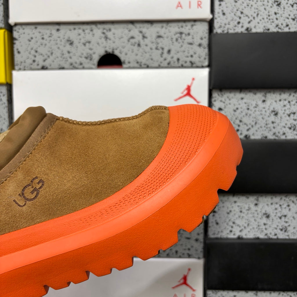 Chestnut Slip-On Shoes with Bright Orange Chunky Sole