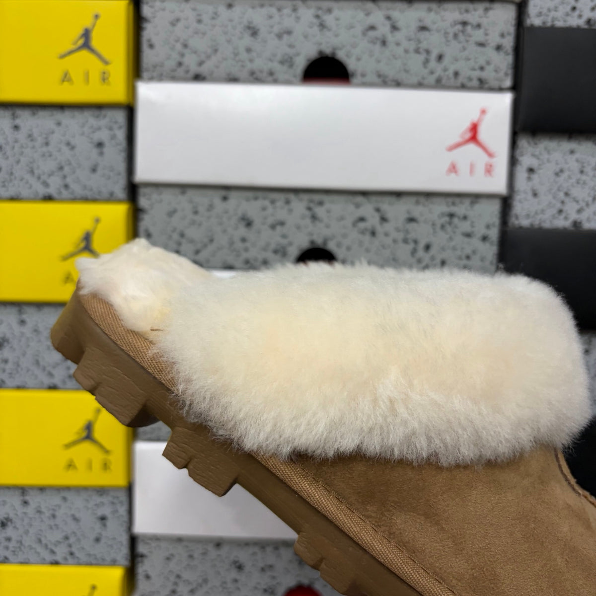 Chestnut Mule Slippers with Oversized Fluffy Trim