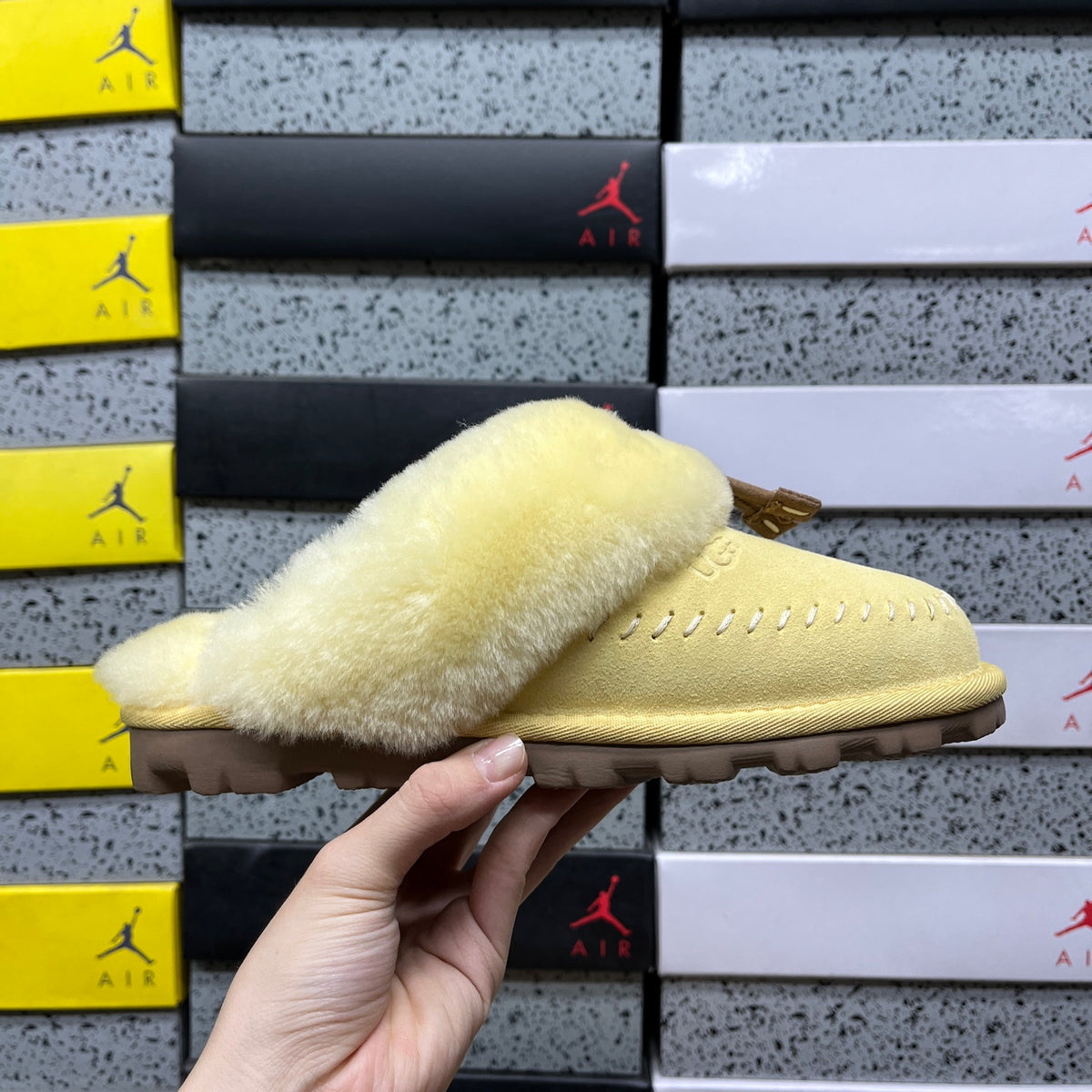 Soft Yellow Slip-On Slippers with Fluffy Collar
