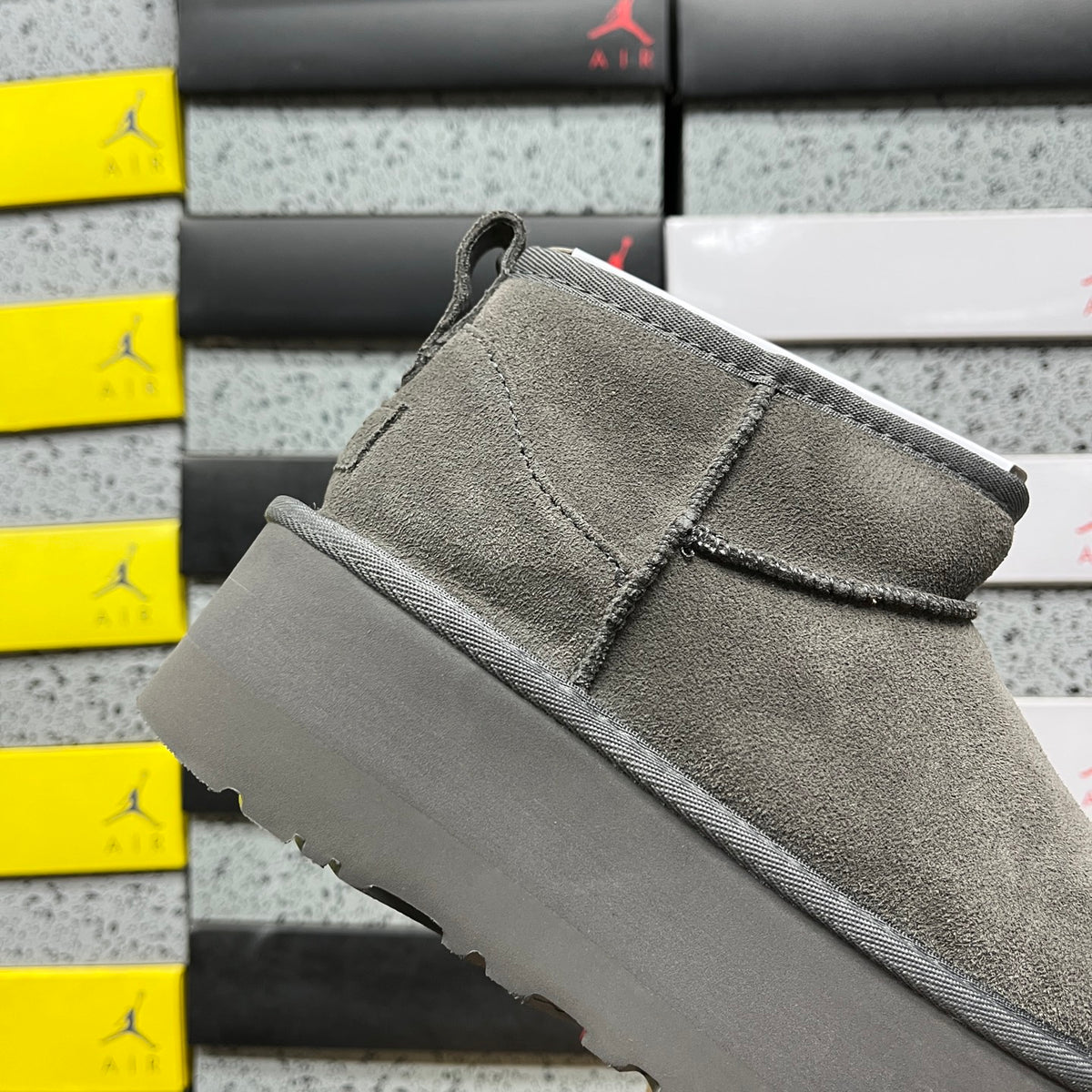 Grey Mini Platform Ankle Boots - 5 cm Sole