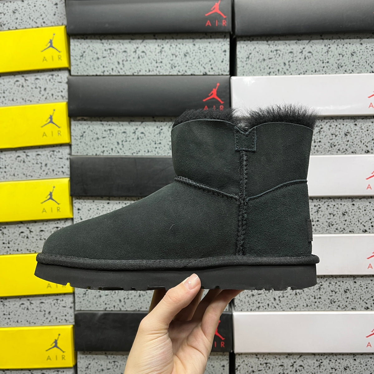 Black Button-Detail Mini Ankle Boots