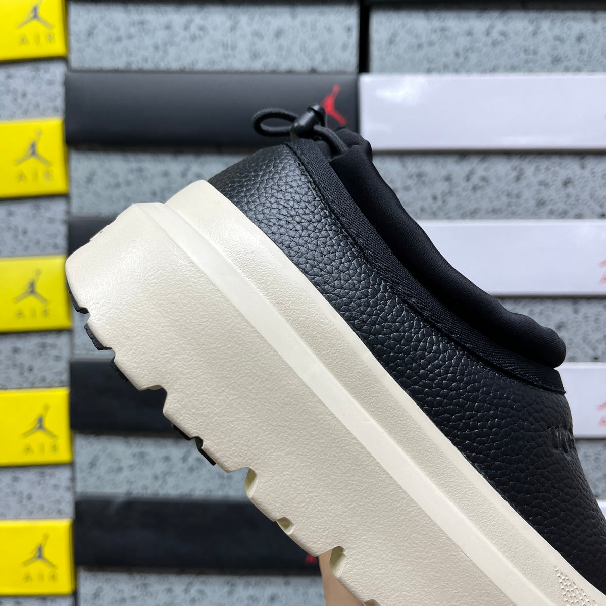 Black Pebbled-Texture Platform Slip-On Shoes with Cream Sole