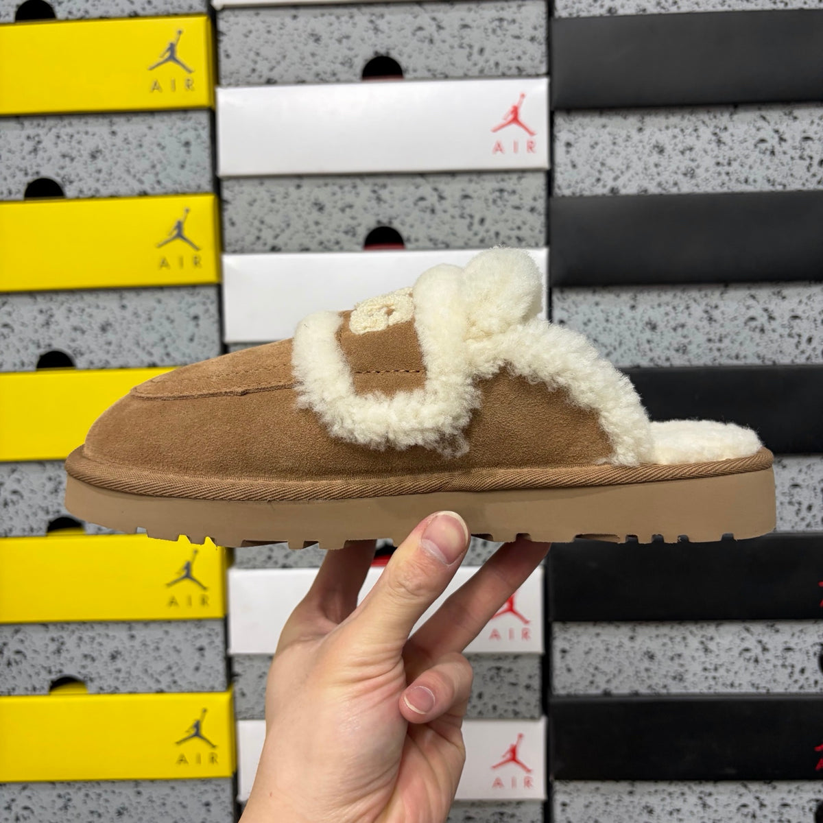 Chestnut Slip-On Mule Slippers with Fluffy Trim