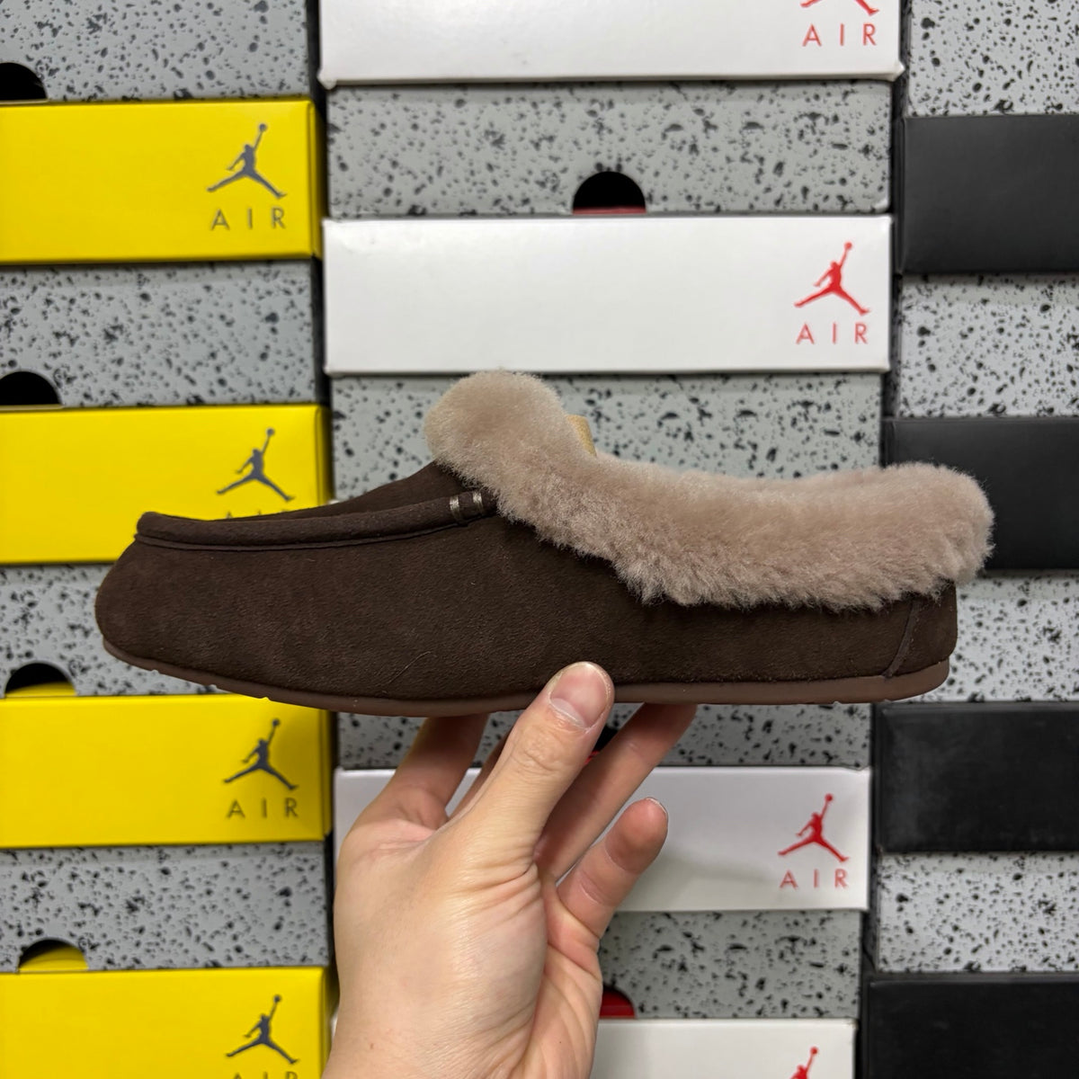 Cocoa Brown Moccasin Slippers with Fluffy Collar