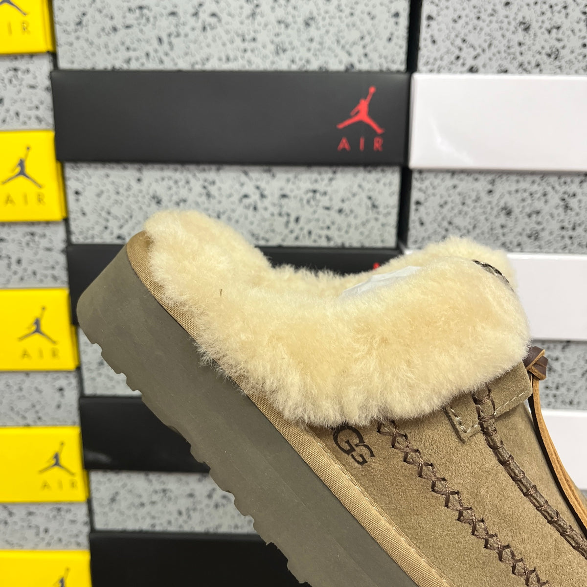 Walnut Brown Moccasin Slippers with Fluffy Collar