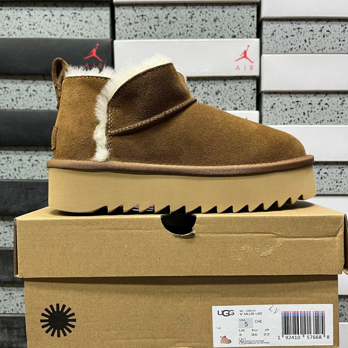 Chestnut Mini Platform Ankle Boots with Fluffy Trim - 5 cm Sole