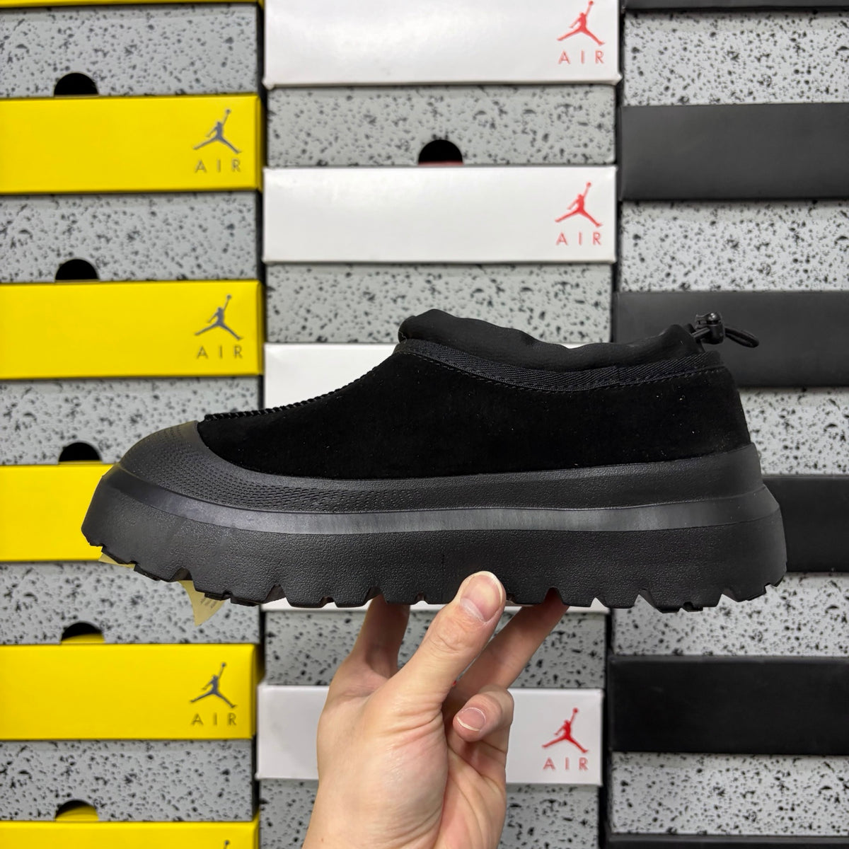 Black Chunky-Sole Slip-On Shoes with Rear Drawcord