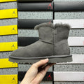 Grey Button-Detail Mini Ankle Boots
