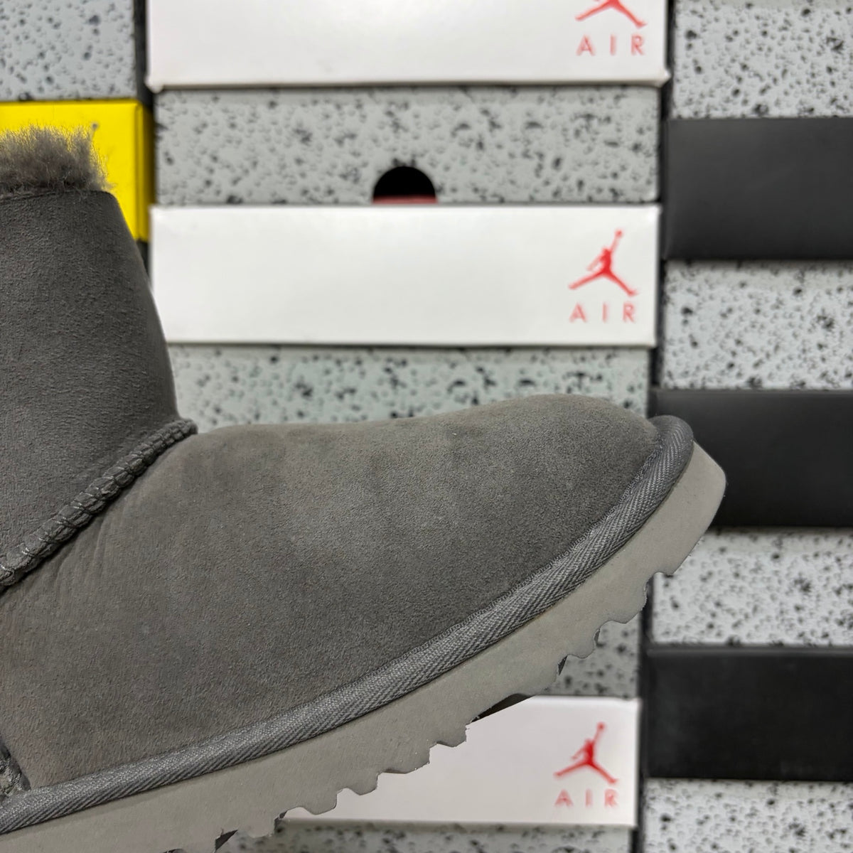 Grey Button-Detail Mid-Calf Boots