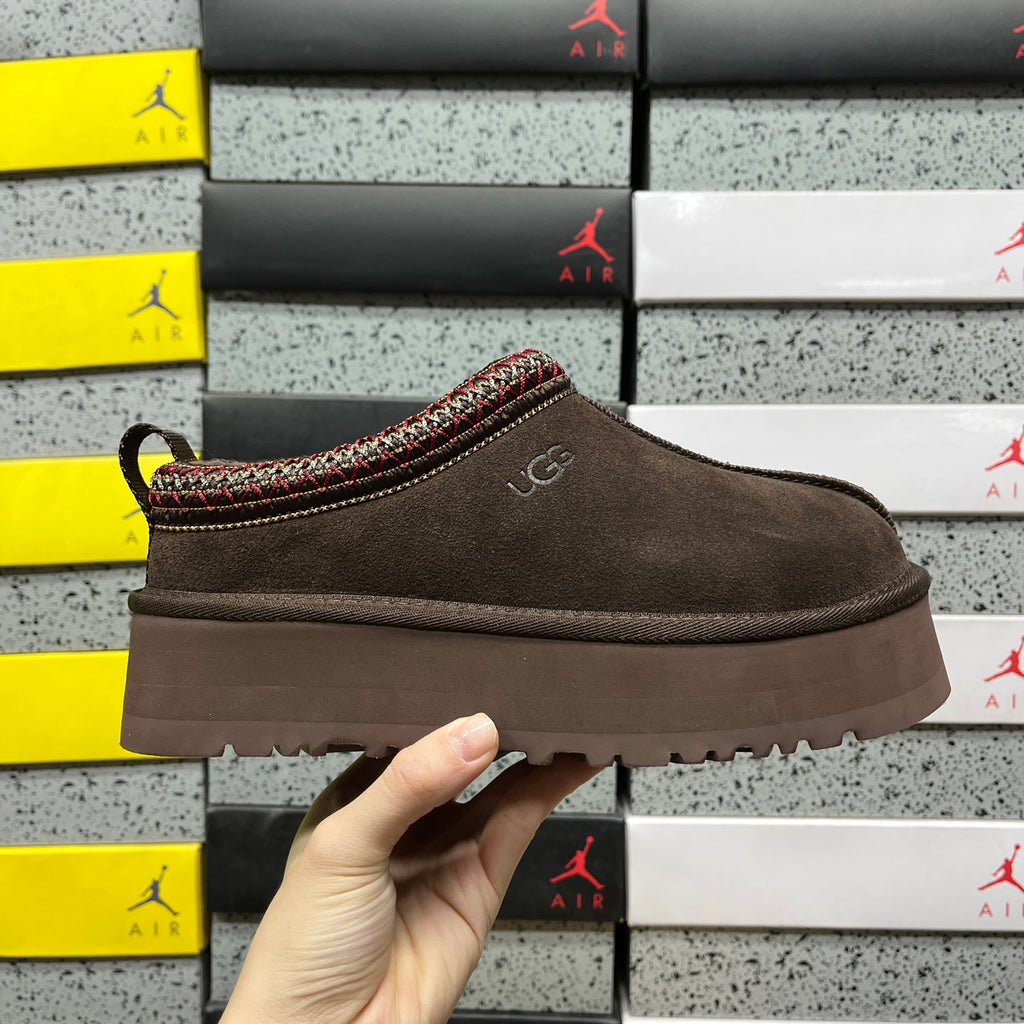 Cocoa Brown Platform Slip-On Shoes with Decorative Stitching