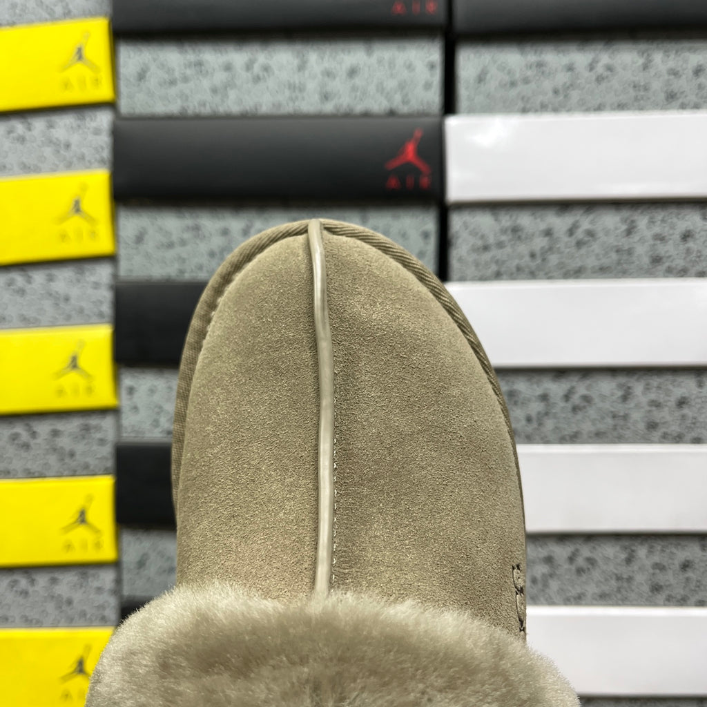 Antelope Brown Platform Clog Slippers with Fluffy Trim