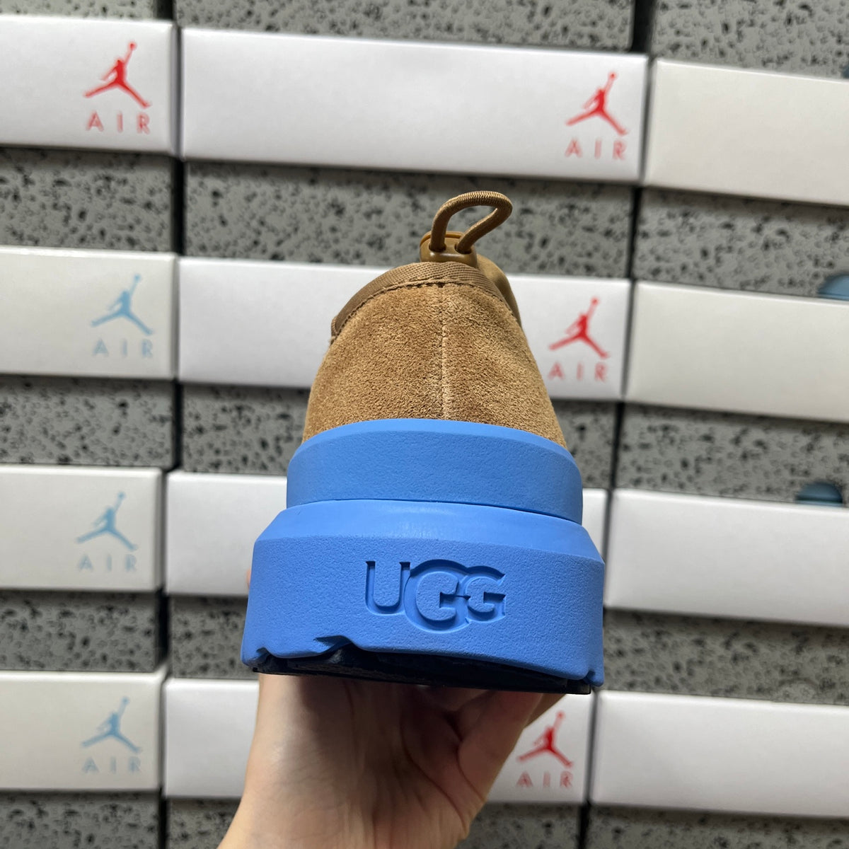 Chestnut Slip-On Shoes with Bright Blue Chunky Sole