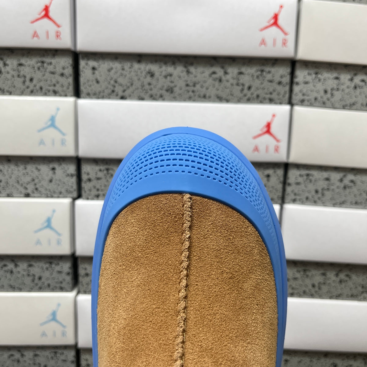 Chestnut Slip-On Shoes with Bright Blue Chunky Sole