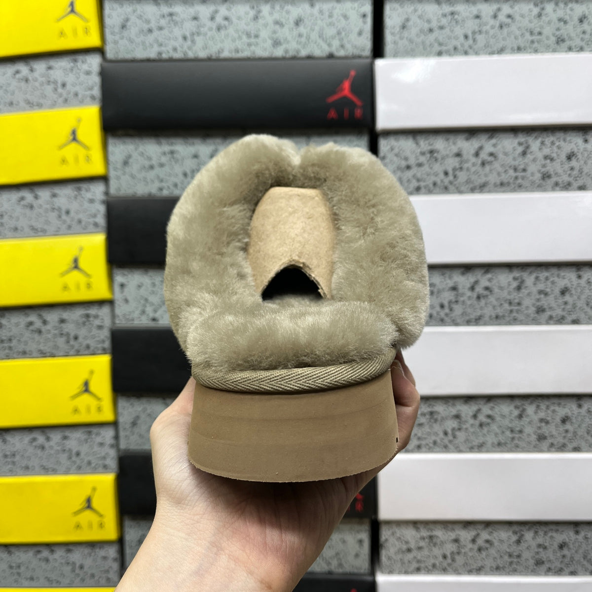 Antelope Brown Platform Clog Slippers with Fluffy Trim
