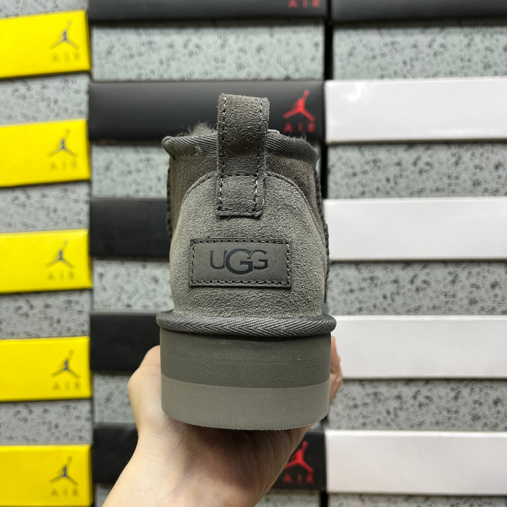 Grey Mini Platform Ankle Boots - 3 cm Sole