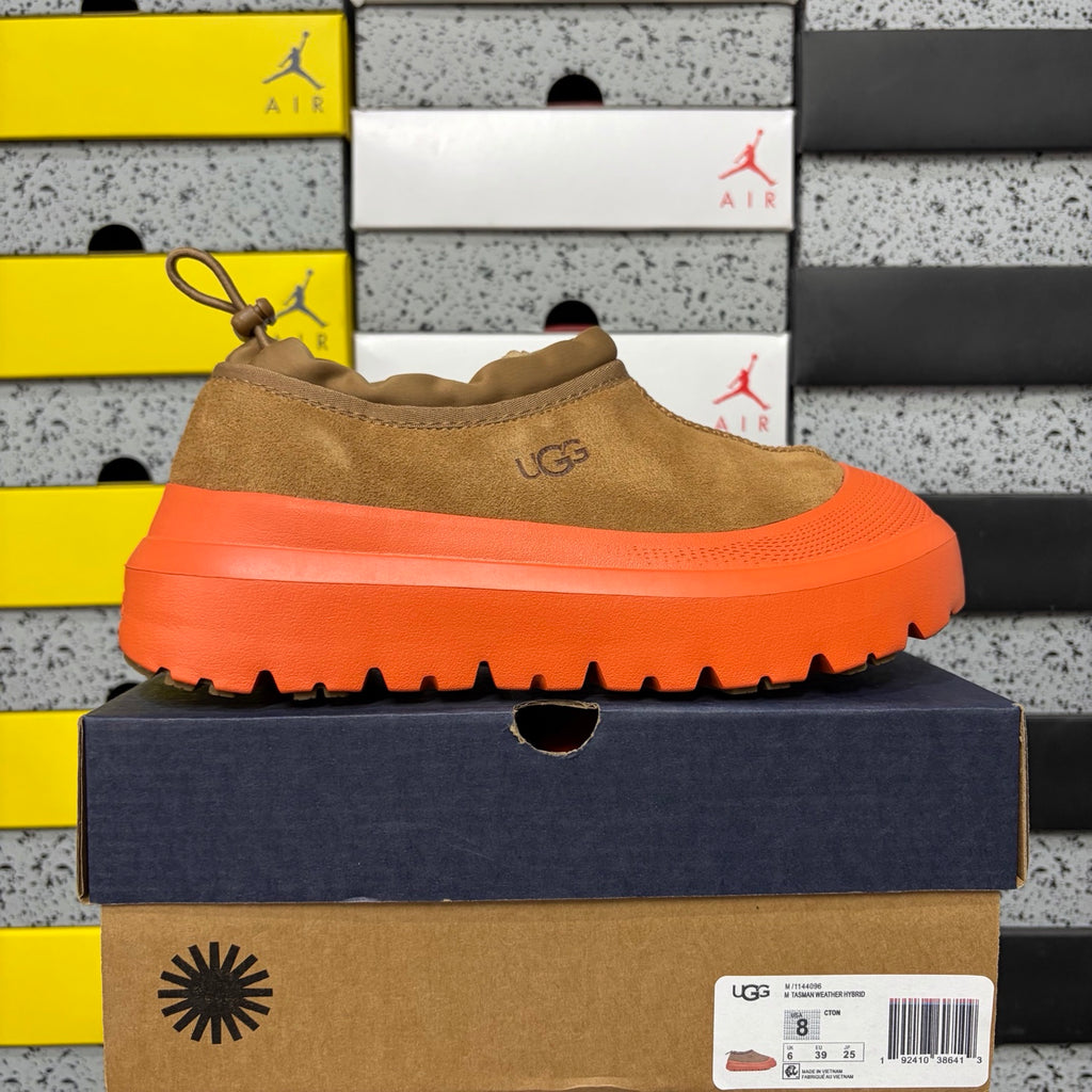 Chestnut Slip-On Shoes with Bright Orange Chunky Sole