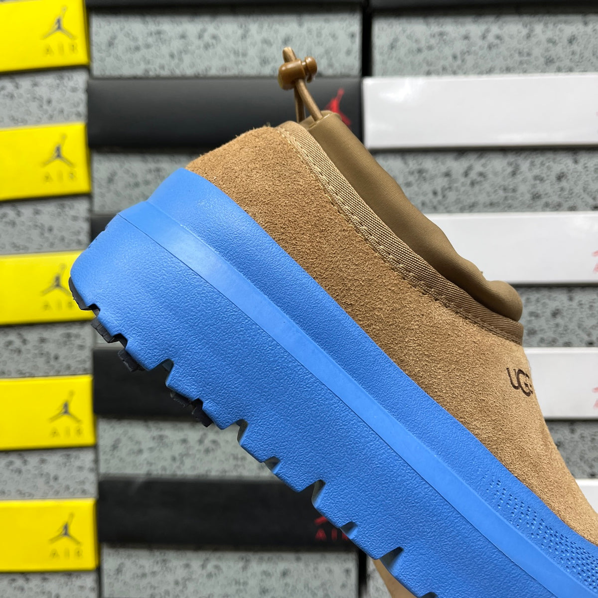 Chestnut Platform Slip-On Shoes with Bright Blue Sole