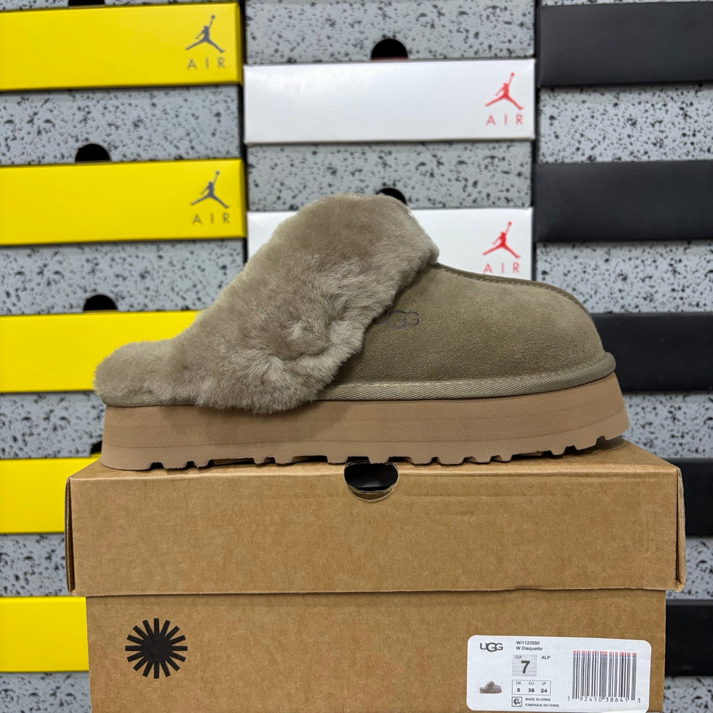 UGG Antelope Brown Platform Slippers with Plush Trim