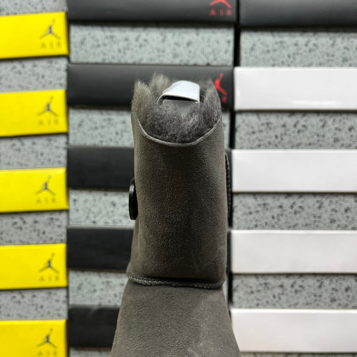 Grey Button-Detail Short Boots