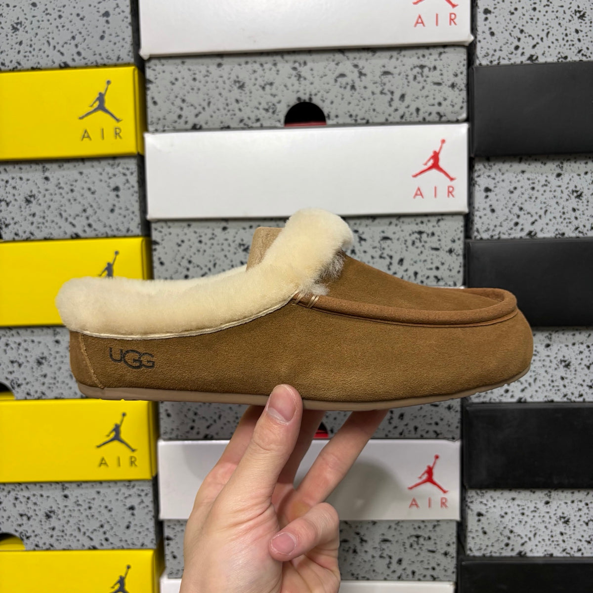 Chestnut Moccasin Slippers with Fluffy Collar