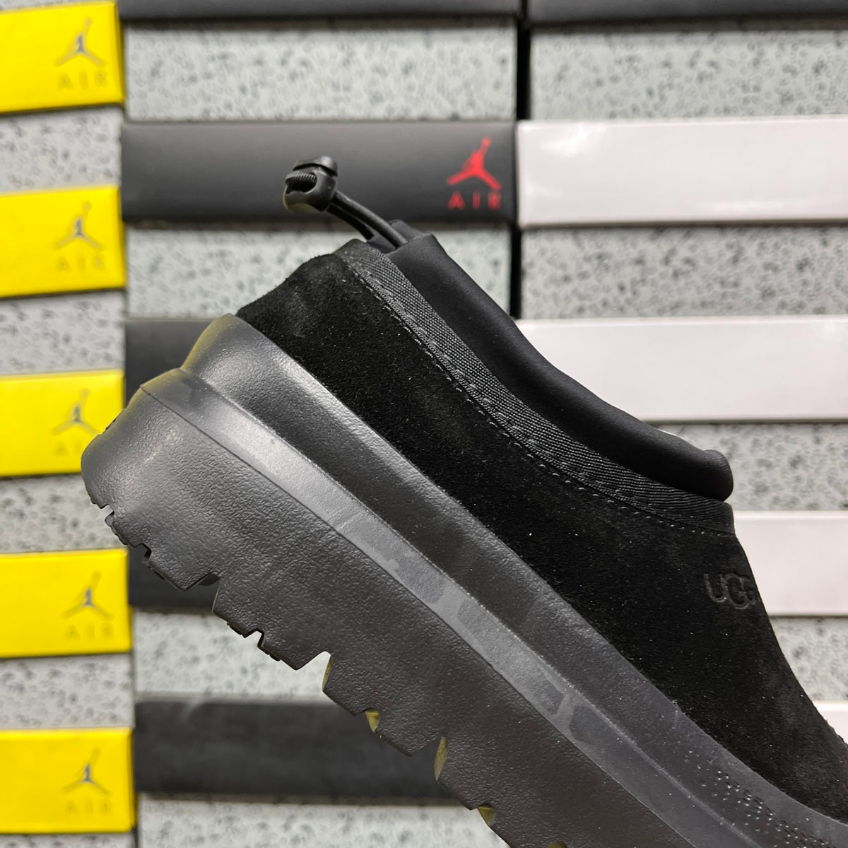 Black Platform Slip-On Shoes with Rear Drawcord