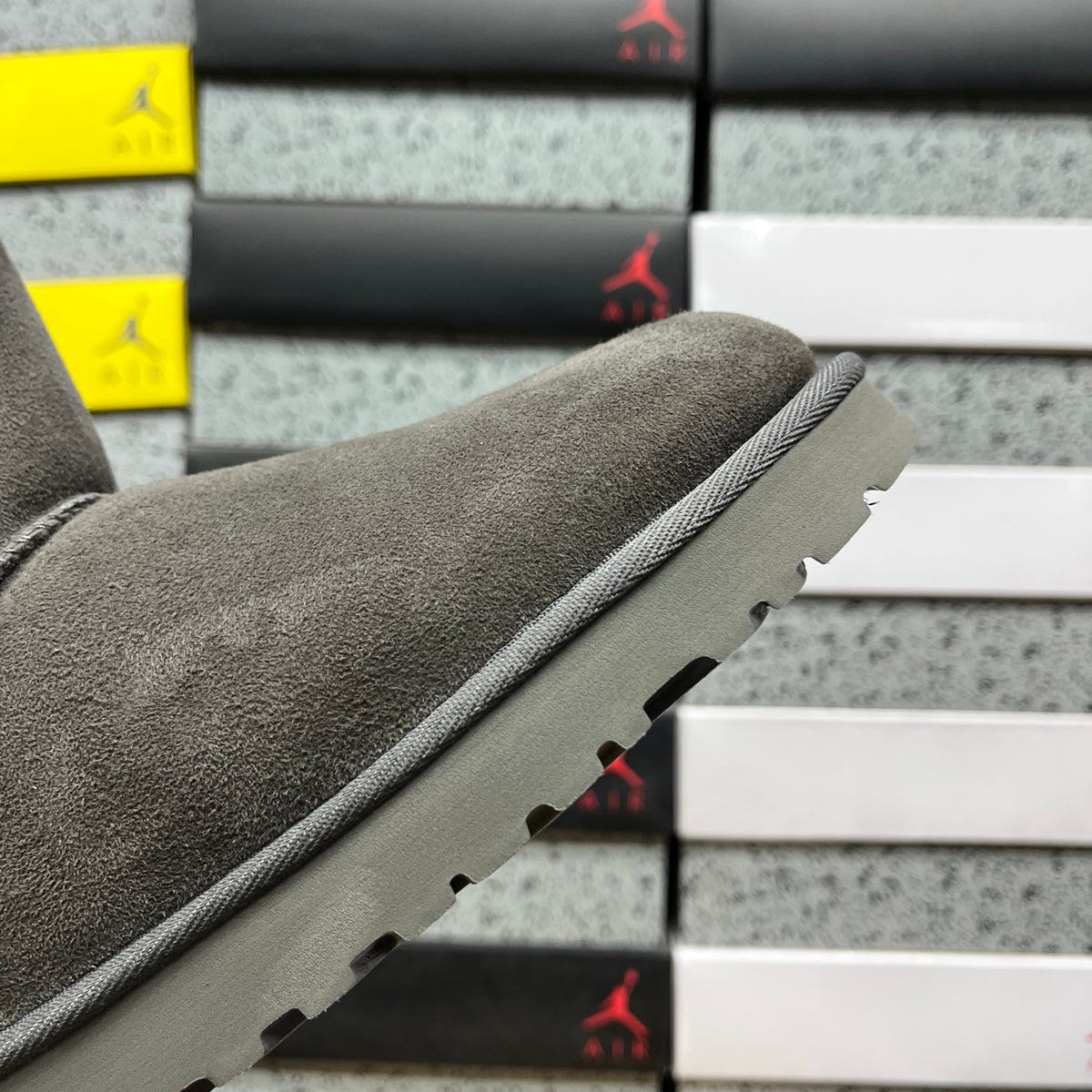 Grey Button-Detail Short Boots