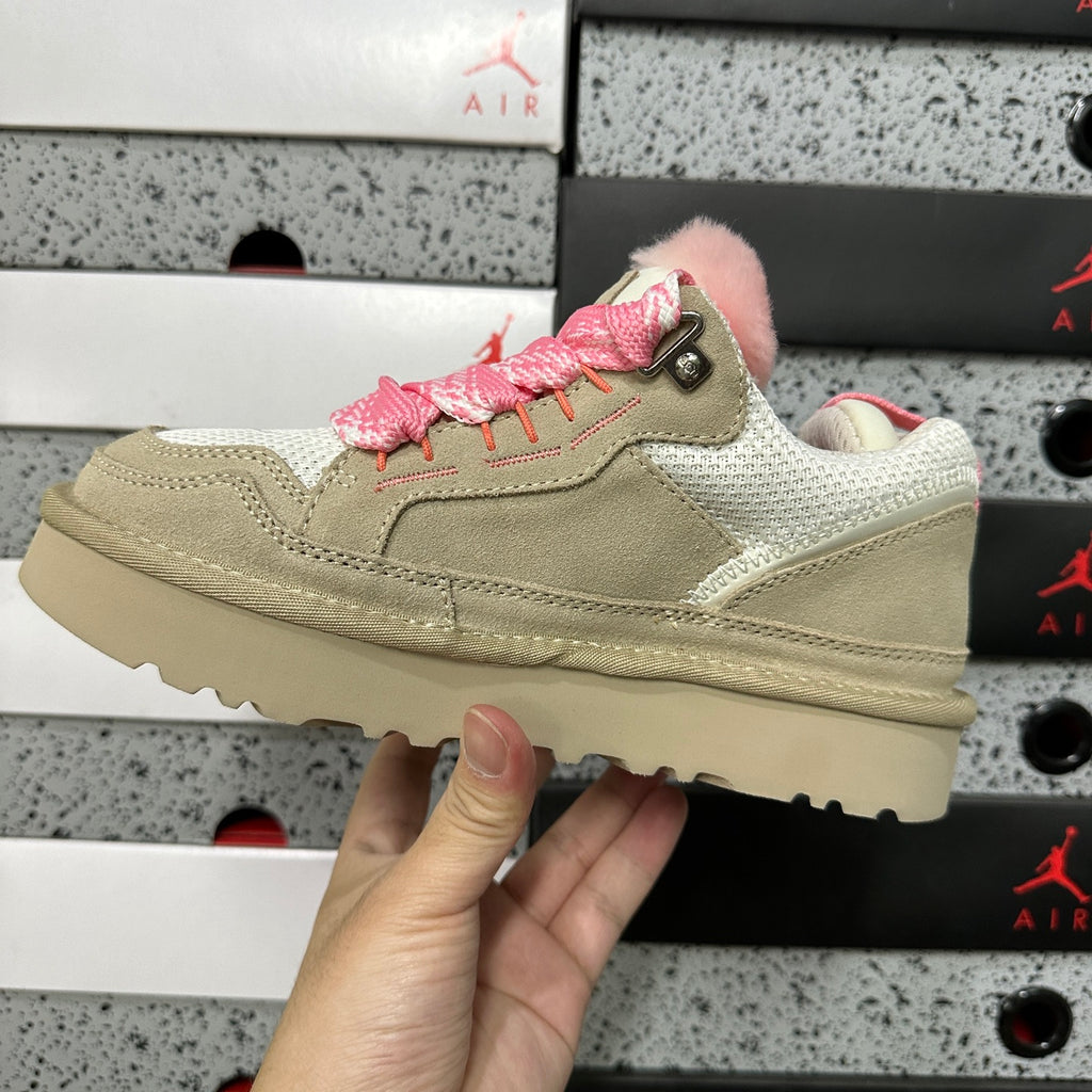 White & Pink Chunky-Sole Lace-Up Shoes