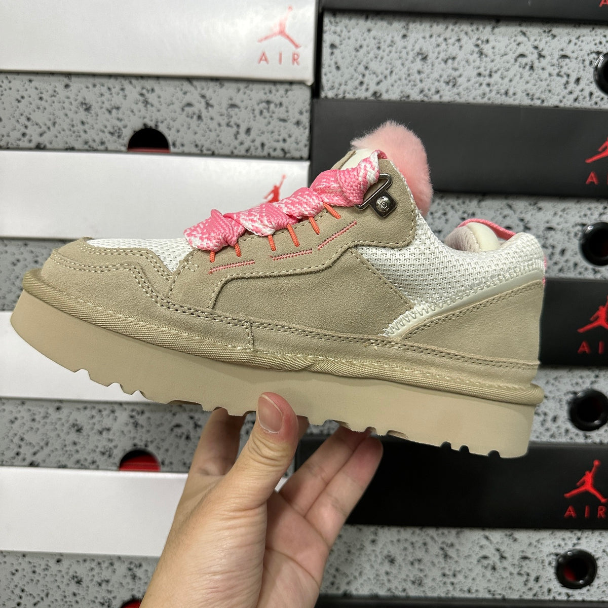 White & Pink Chunky-Sole Lace-Up Shoes