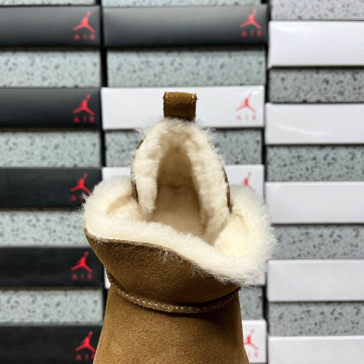 Chestnut Mini Platform Ankle Boots with Fluffy Trim - 5 cm Sole