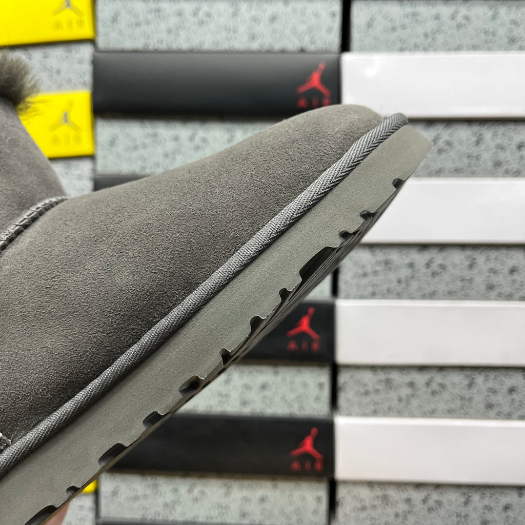 Grey Button-Detail Mini Ankle Boots