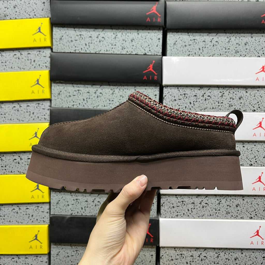 Cocoa Brown Platform Slip-On Shoes with Decorative Stitching