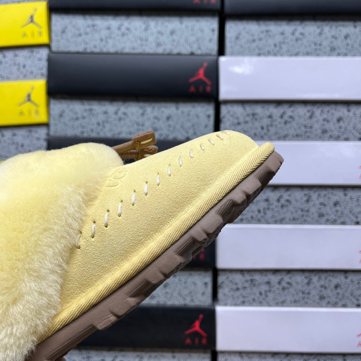 Soft Yellow Slip-On Slippers with Fluffy Collar