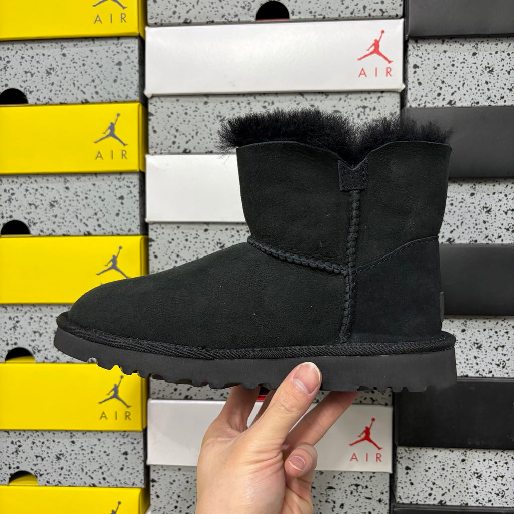 Black Button-Detail Mid-Calf Boots