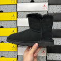 Black Button-Detail Mid-Calf Boots