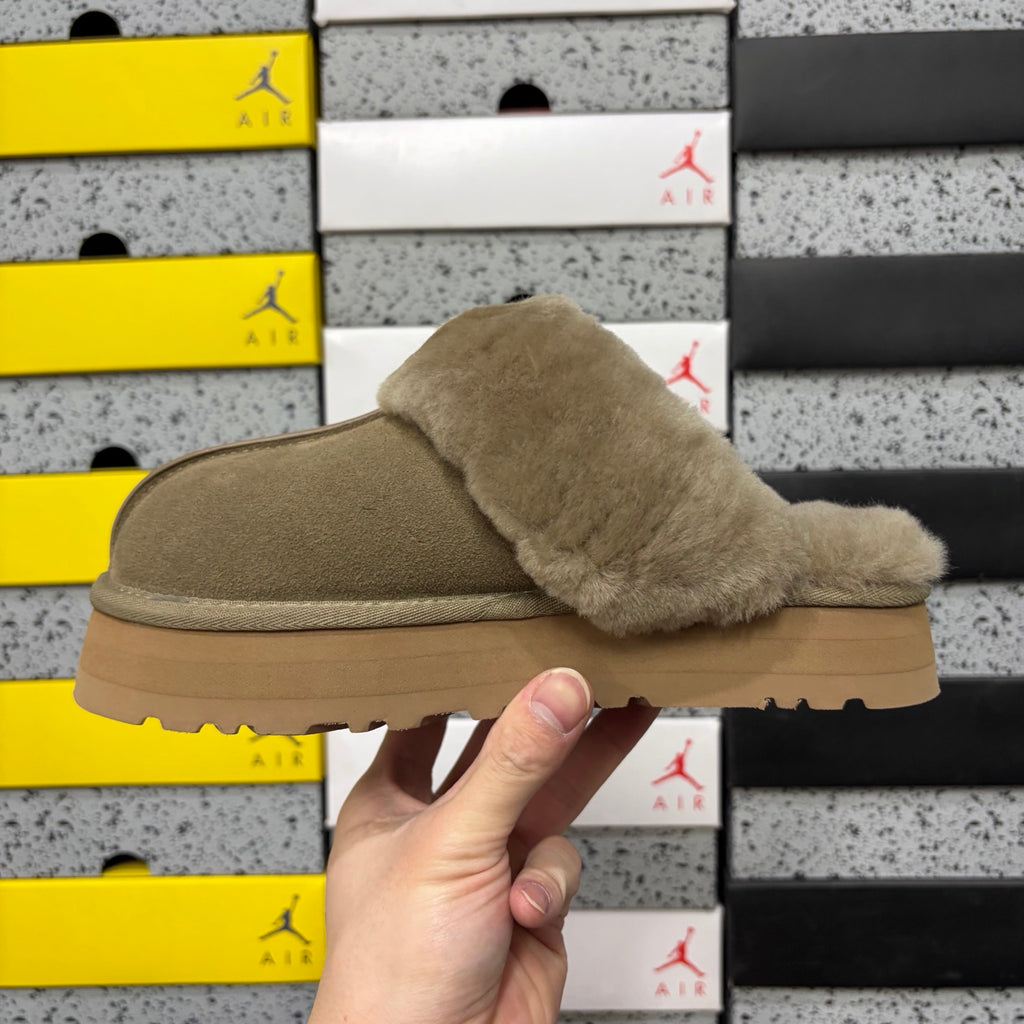 UGG Antelope Brown Platform Slippers with Plush Trim