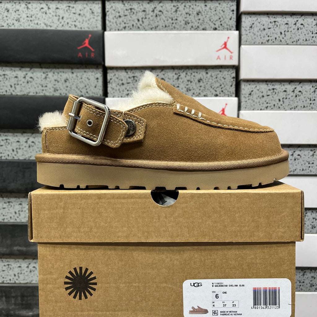 Chestnut Moccasin-Style Shoes with Buckled Heel Strap