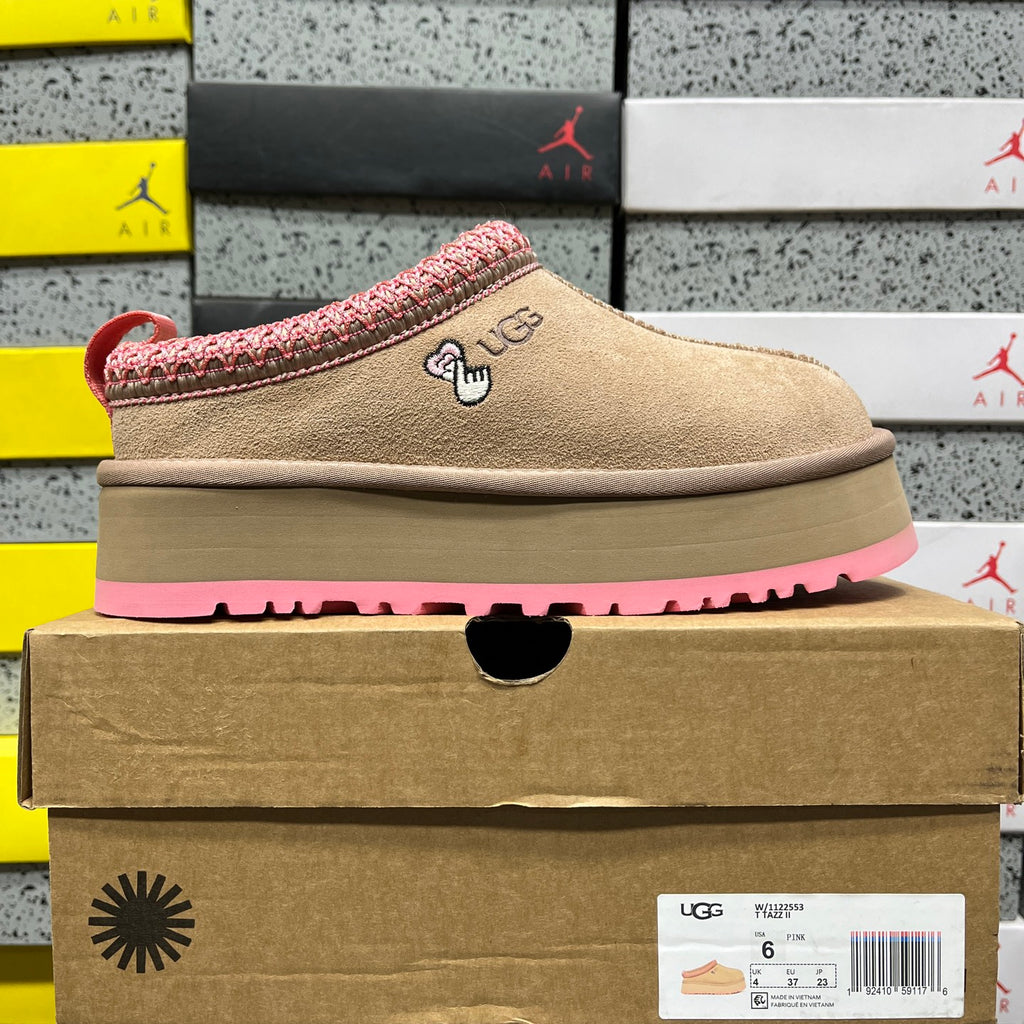 Sand & Pink Platform Slip-On Shoes with Decorative Stitching